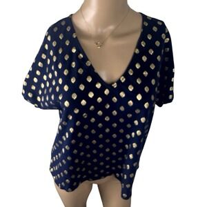 Boden Tie back Women's Jersey‎ Tranquil Gold Leaf Short Sleeve Blue Top Size 8